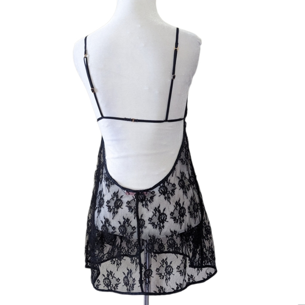 Victoria's Secret Teddy Large Lace Black Sheer Bodice Strappy Back Nightie Dress - Picture 3 of 4